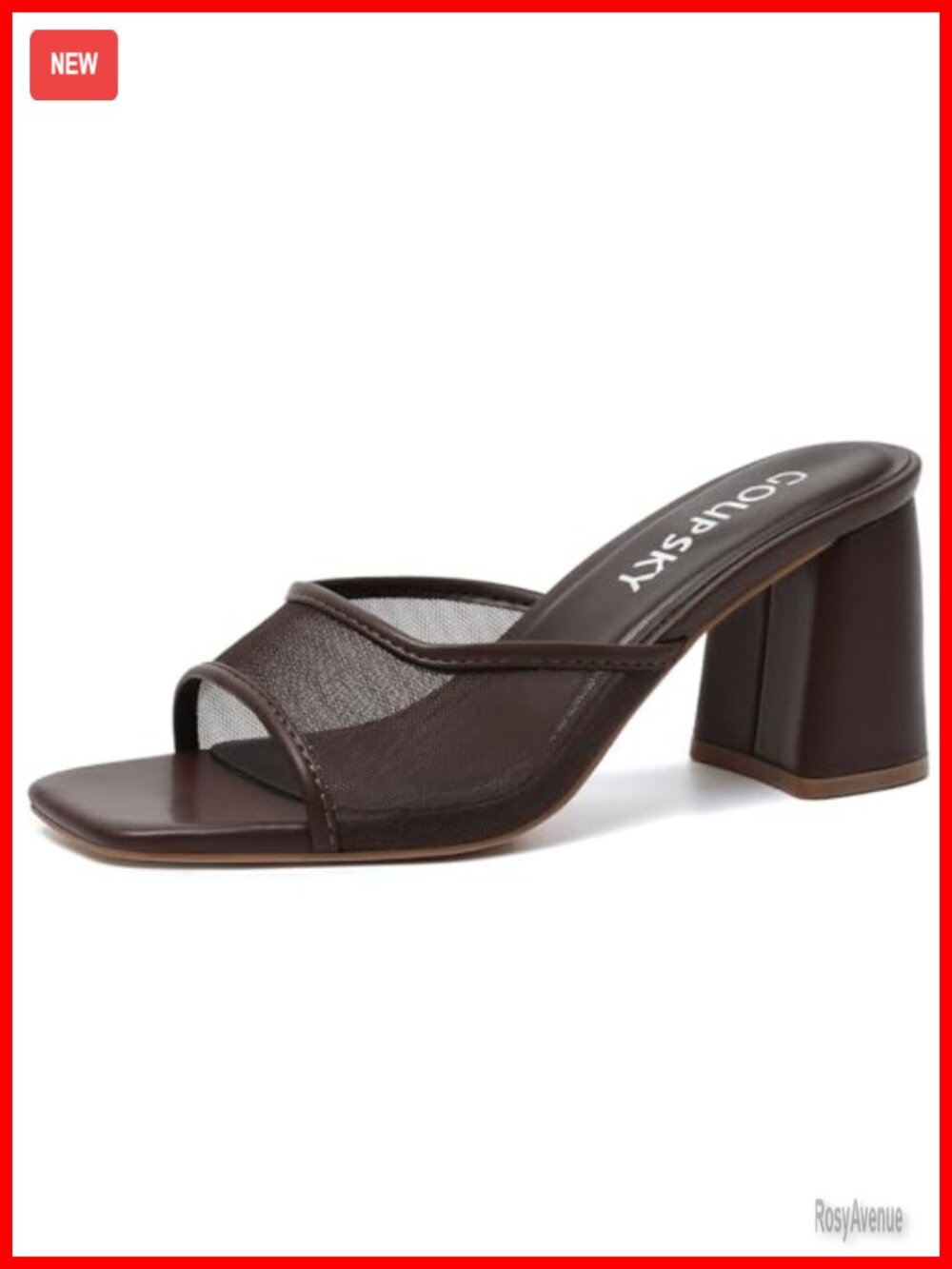 Chunky Heel Mules Slip On Square Toe Open Mesh Sandals Summer Dressy Block
